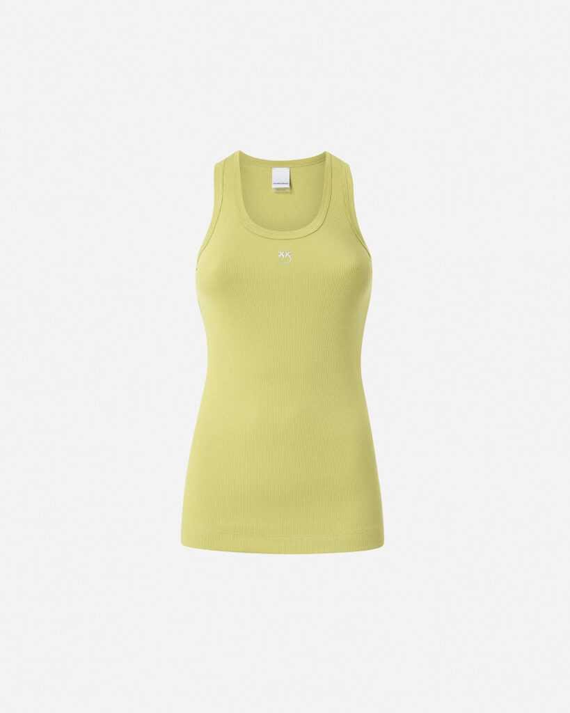 Camiseta sin mangas de canalé con logo de pájaro