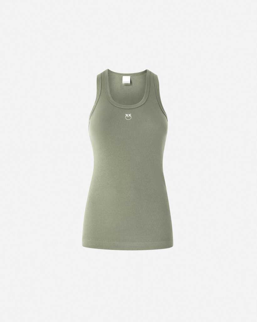 Camiseta sin mangas de canalé con logo de pájaro