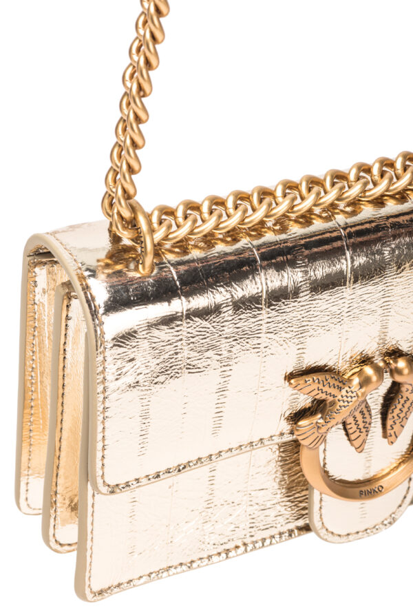 Bolso Pinko Love Bag Mini Oro Metalizado - Imagen 3