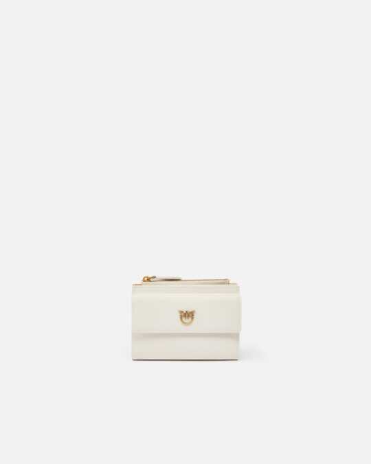 Cartera compacta pequeña de piel lisa con logotipo