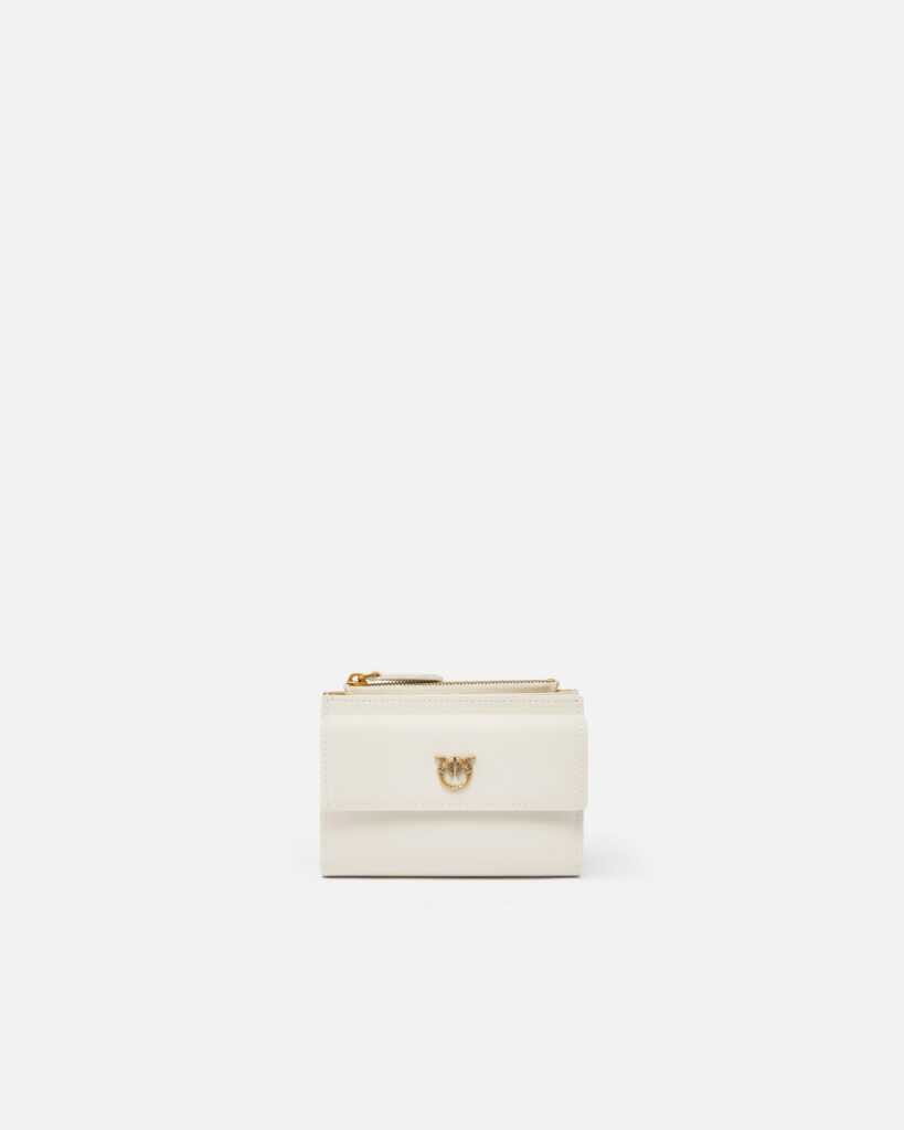 Cartera compacta pequeña de piel lisa con logotipo