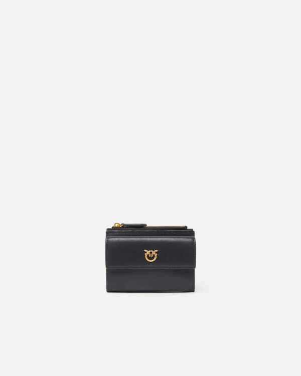 Cartera compacta pequeña de piel lisa con logotipo