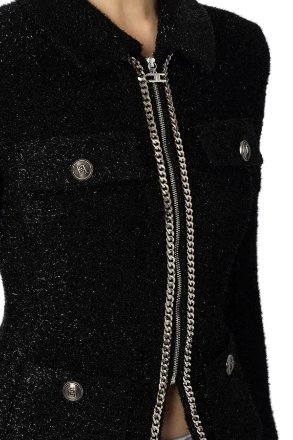 Chaqueta cropped en tweed de lúrex con cadena - Imagen 2