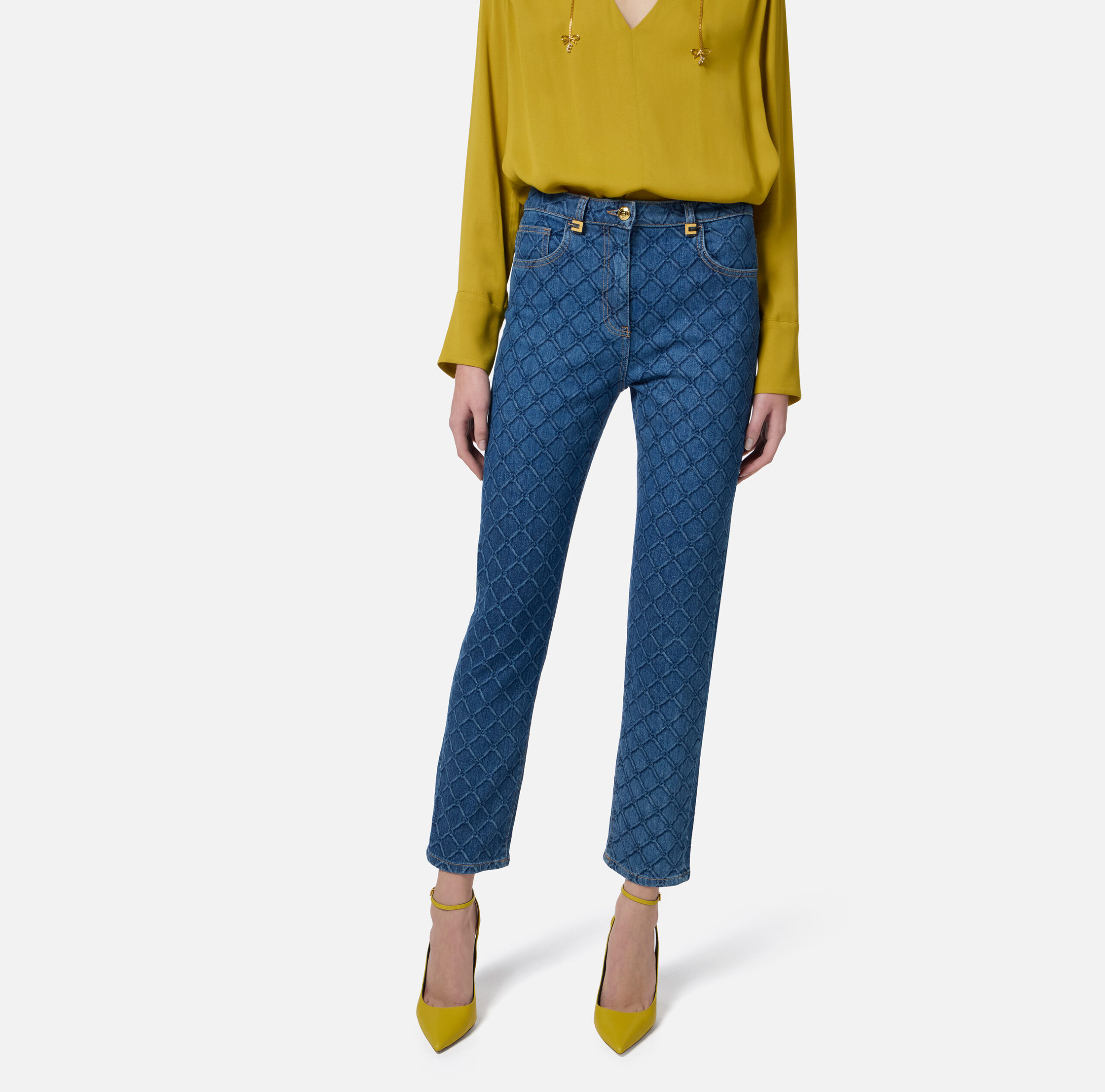 Pantalón denim con rombos all-over - Imagen 3