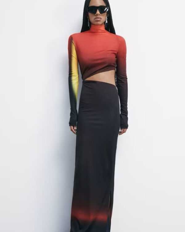 Vestido largo cut-out degradado
