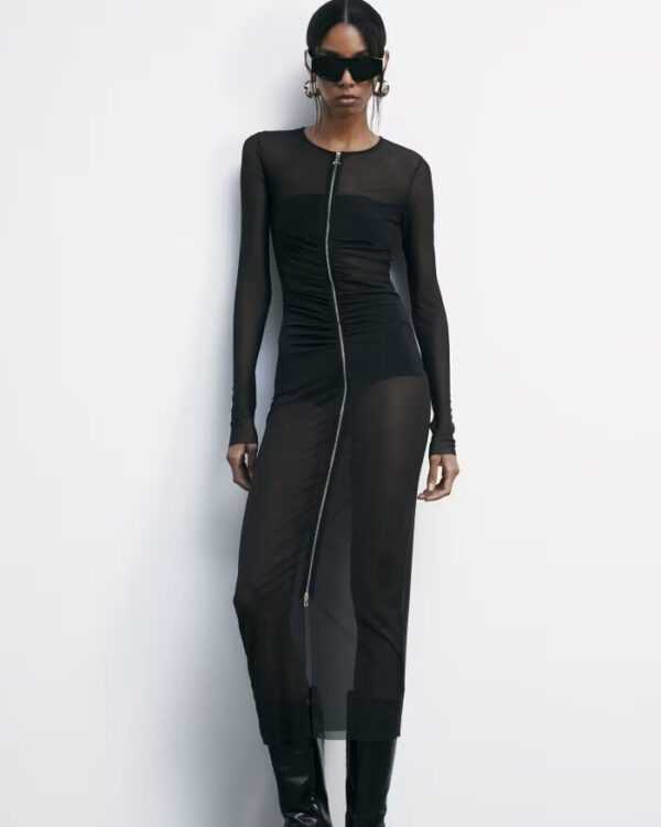 Vestido midi con cremallera completa de tul