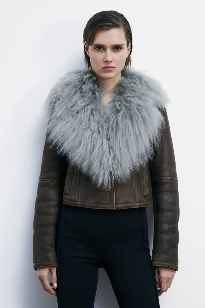 Cazadora corta de shearling con cuello de pelo - Imagen 5