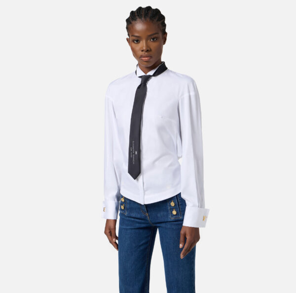 Camisa de popelina de algodón con corbata - Imagen 3