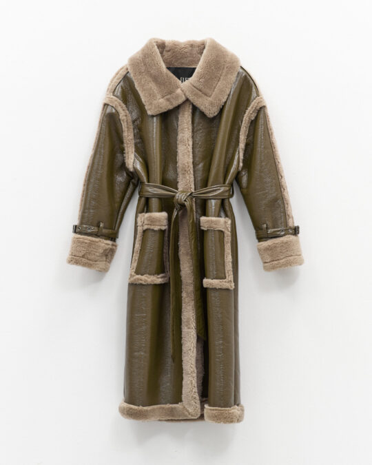 Abrigo Verde Oliva con Shearling Beige
