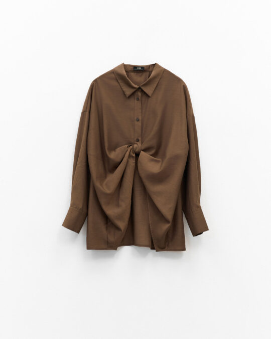 Camisa Marrón con Nudo Frontal