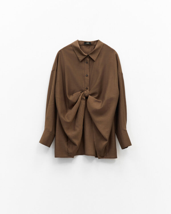 Camisa Marrón con Nudo Frontal