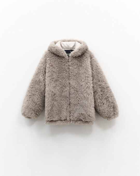 Chaquetón de Pelo Sintético Beige con Capucha