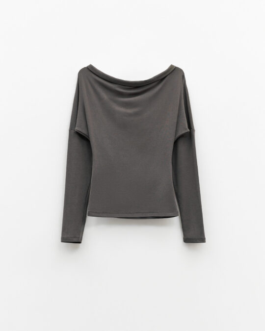 Camiseta Gris con Cuello Drapeado