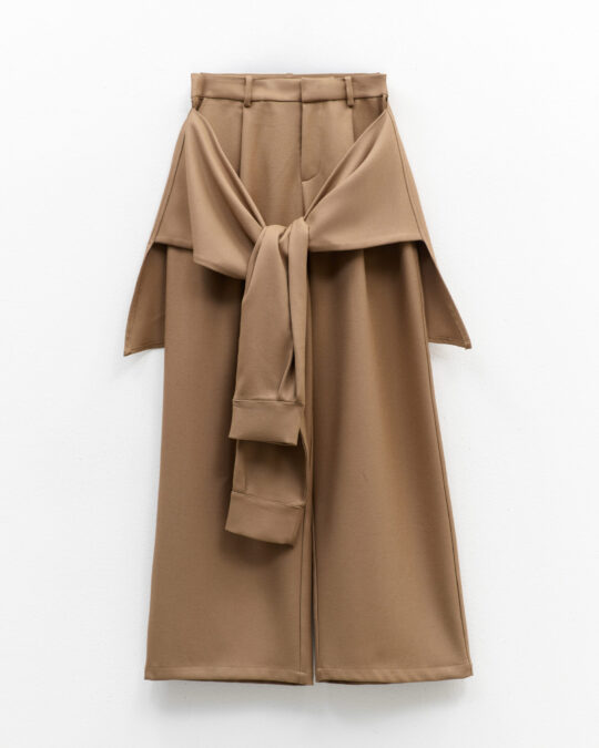 Pantalón Ancho Beige con Nudo