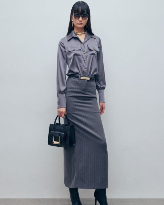 Falda larga de raya diplomática gris