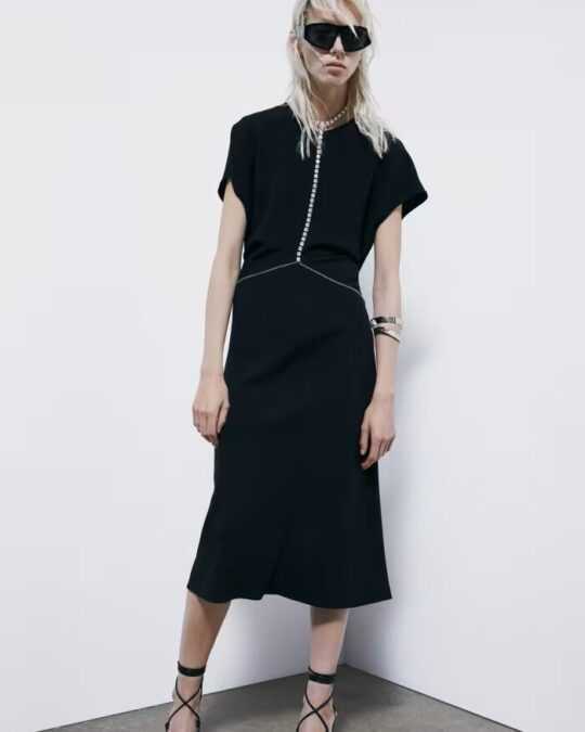 Vestido midi fluido de sarga - Preventa