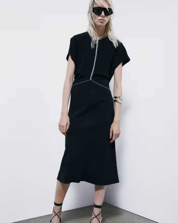 Vestido midi fluido de sarga - Preventa