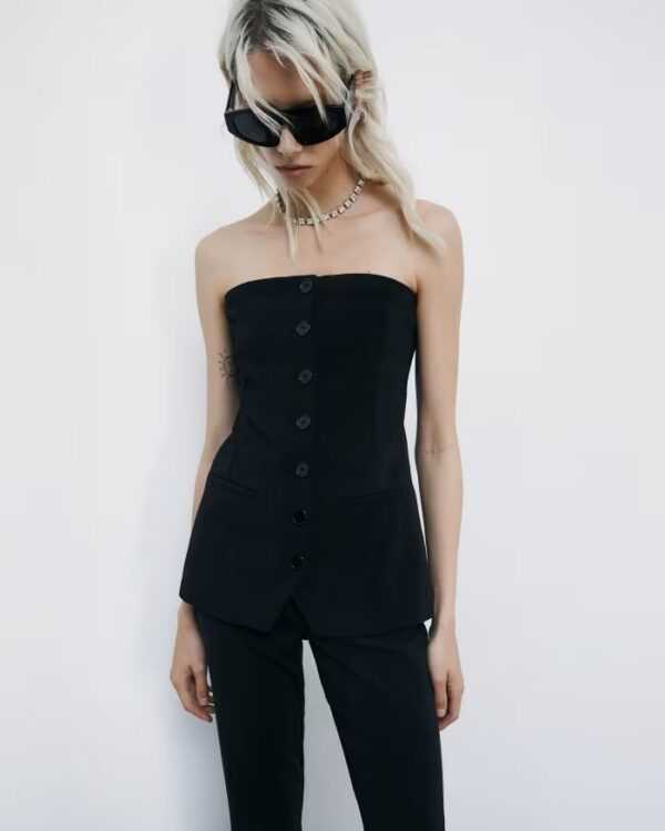 Bustier de crêpe con botones - Preventa