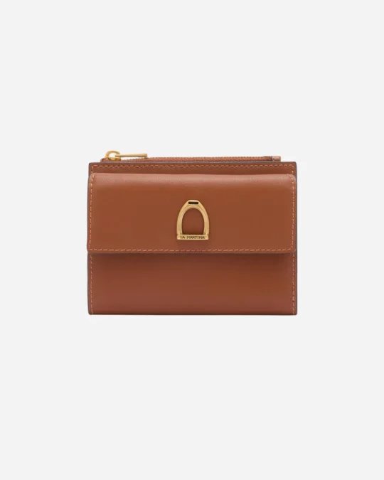 Cartera plegable con cremallera en piel