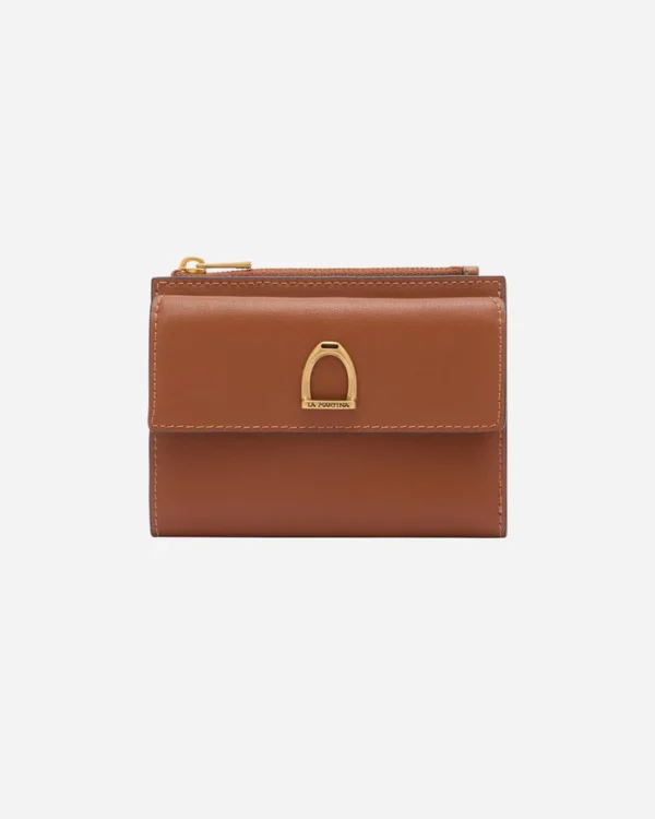 Cartera plegable con cremallera en piel