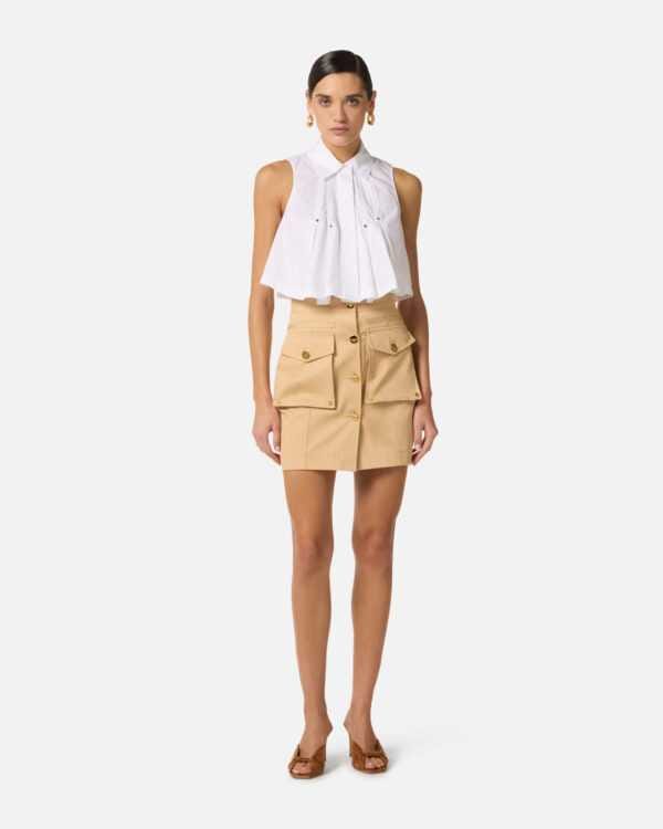 Minifalda de gabardina de algodón con bolsillos grandes
