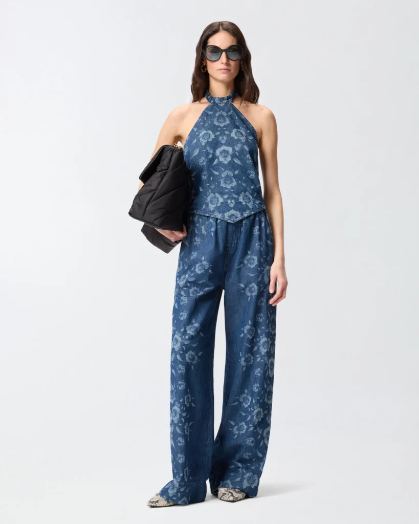 Pantalones de denim floral