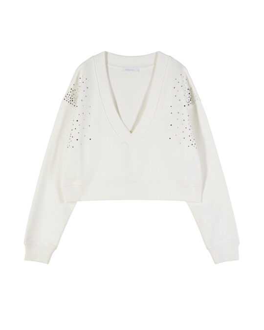 Sudadera con escote en V y pedrería - Preventa