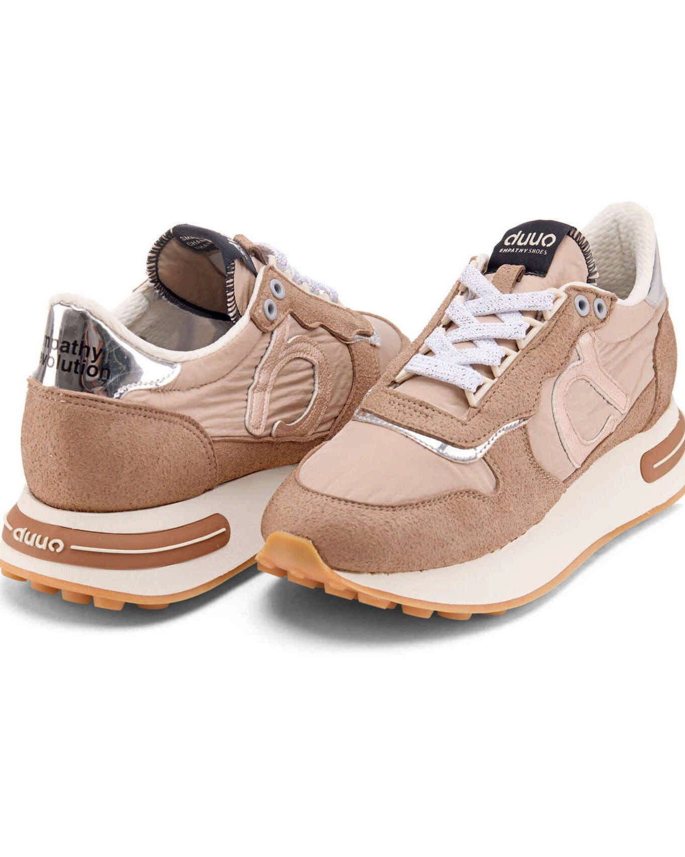 Zapatilla Retro Running con Doble Suela en Tono Beige y Tierra - Preventa