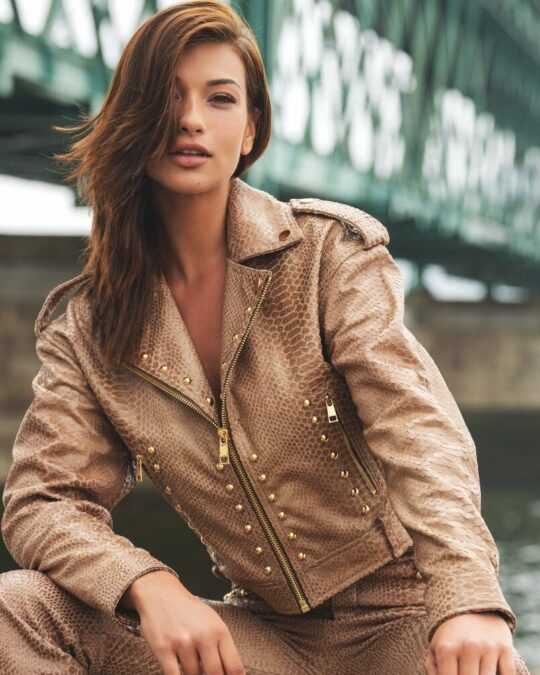 Chaqueta Piel Estampado Pitón Beige Dorada