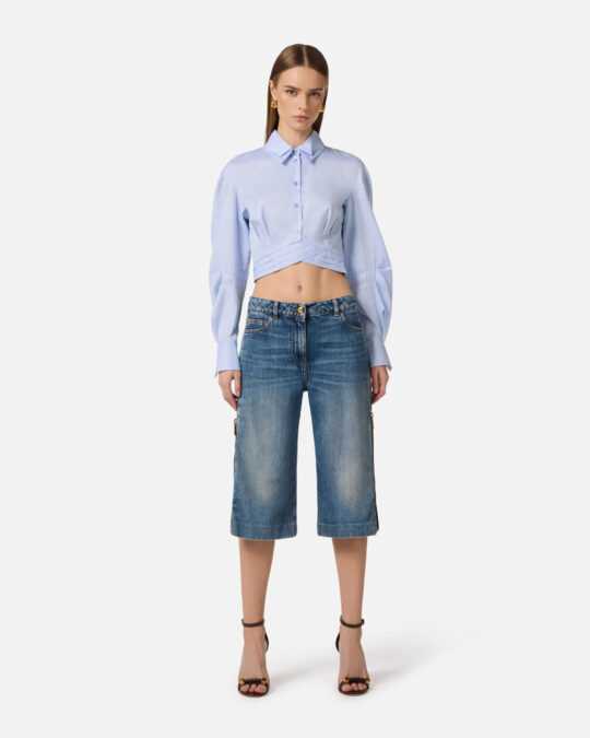 Pantalón denim bermuda con cremallera
