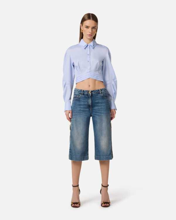 Pantalón denim bermuda con cremallera