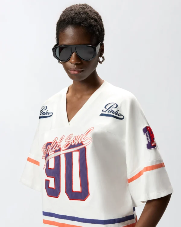 Camiseta oversize de jersey con estampado gráfico y detalles sporty