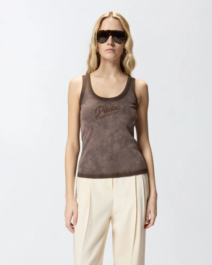 Camiseta sin mangas efecto espray con bordado PINKO