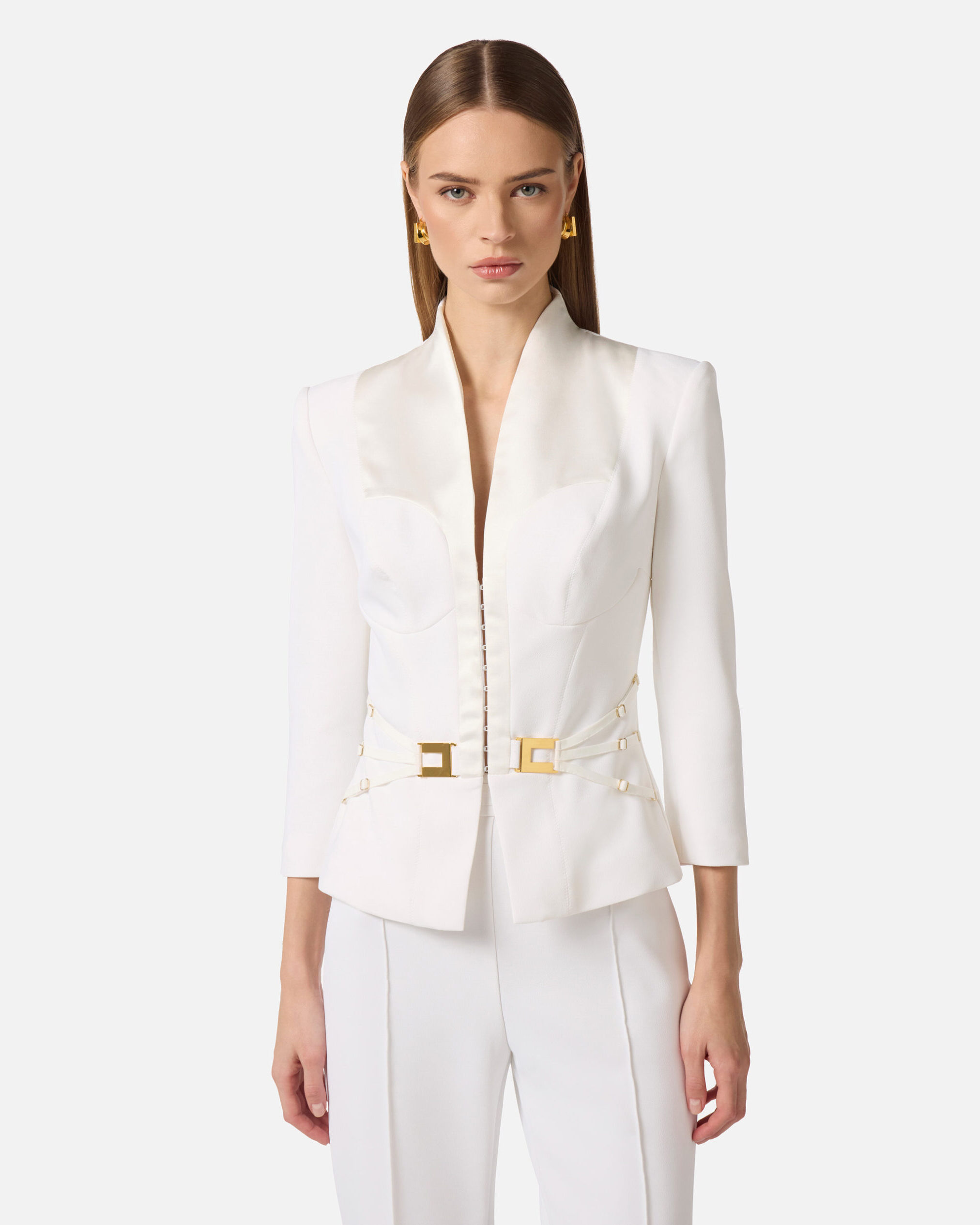 Chaqueta de doble crepé elástico y raso