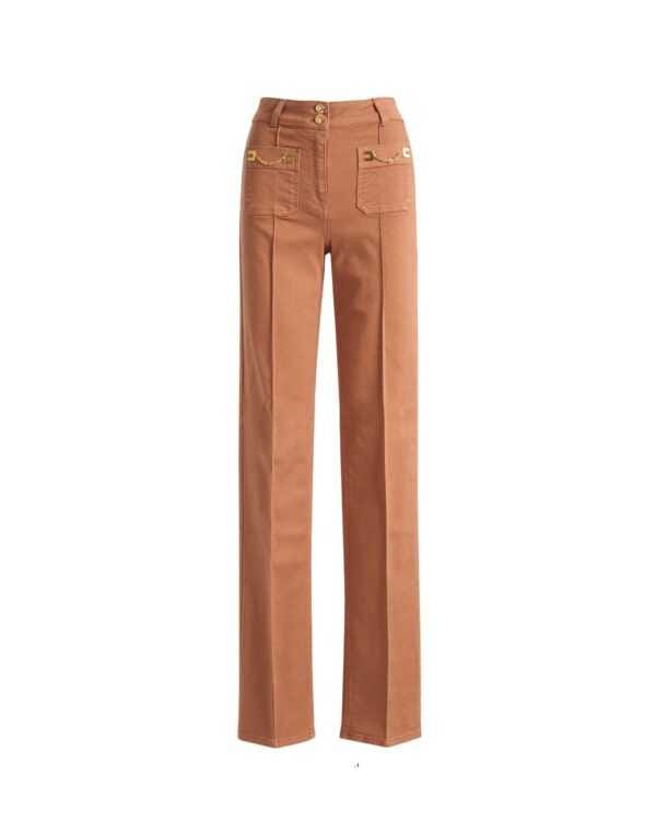 Pantalón denim pata ancha con bolsillos pequeños