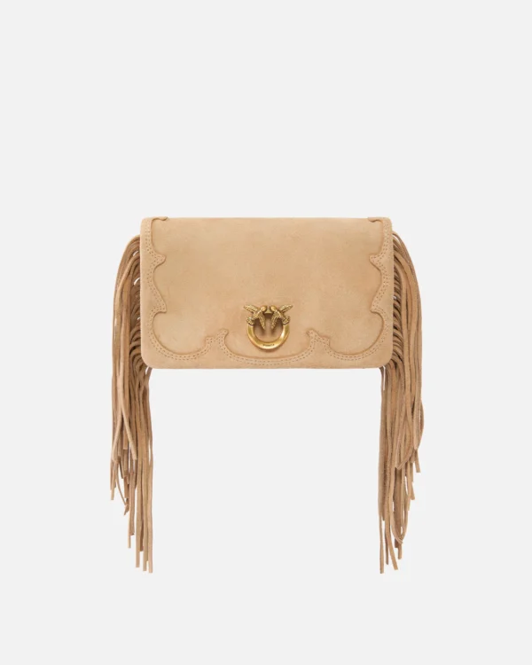 Bolso bandolera pequeño Love Bag Click Soft Horizontal Mini de ante con flecos