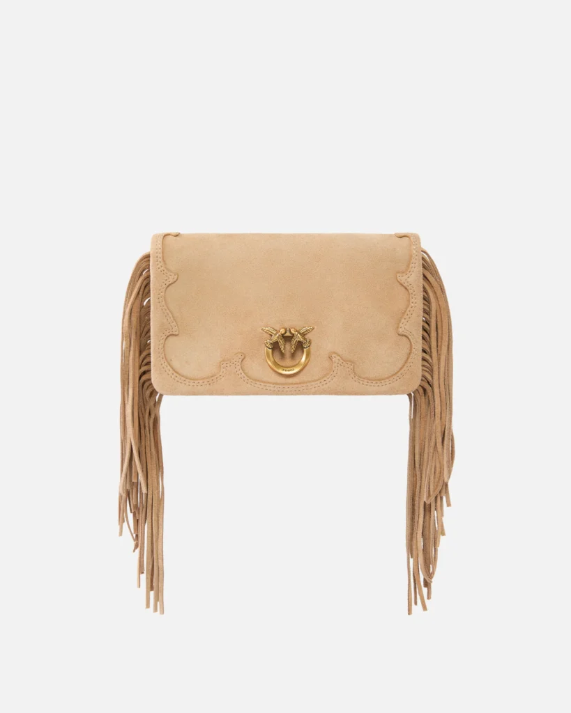 Bolso bandolera pequeño Love Bag Click Soft Horizontal Mini de ante con flecos
