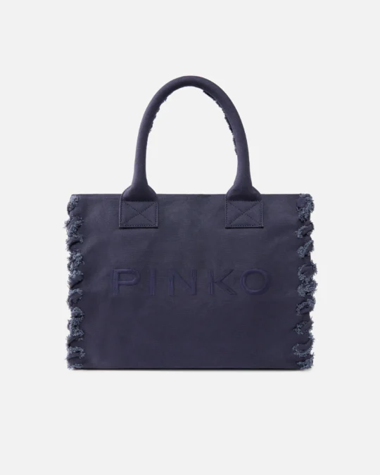 Bolso shopper mediano Beach de lona con logotipo y detalles deshilachados