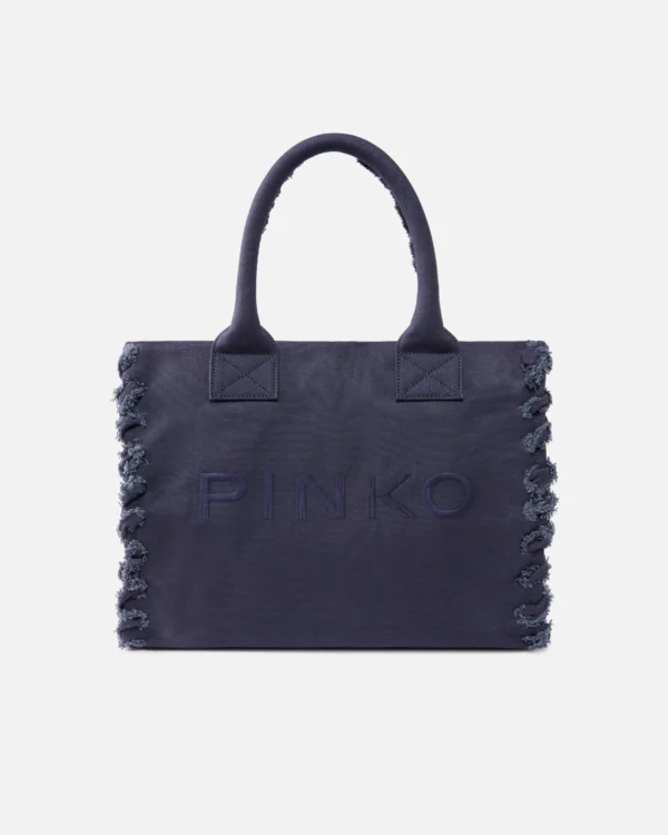 Bolso shopper mediano Beach de lona con logotipo y detalles deshilachados
