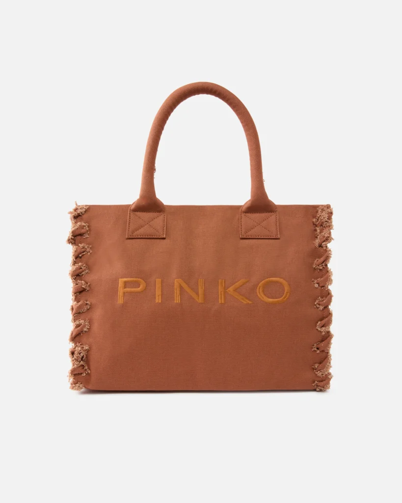 Bolso shopper mediano Beach de lona con logotipo y detalles deshilachados