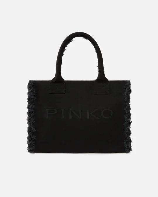 Bolso shopper mediano Beach de lona con logotipo y detalles deshilachados