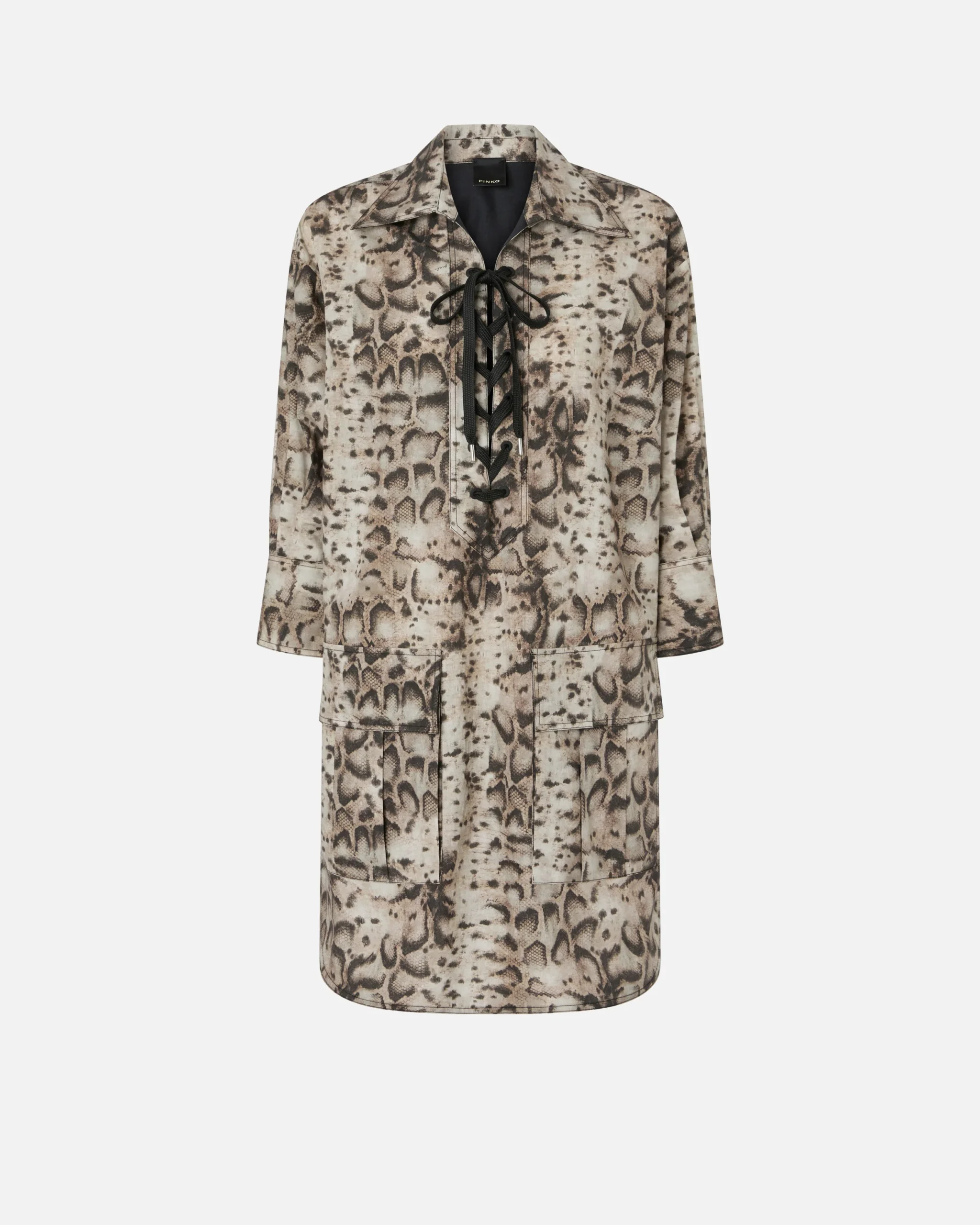 Vestido corto con estampado de serpiente y cintas en el escote – Preventa