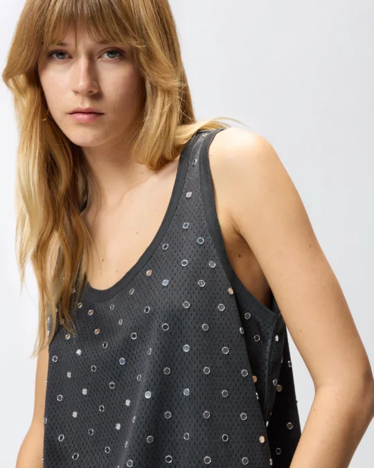 Camiseta sin mangas de malla con espejitos
