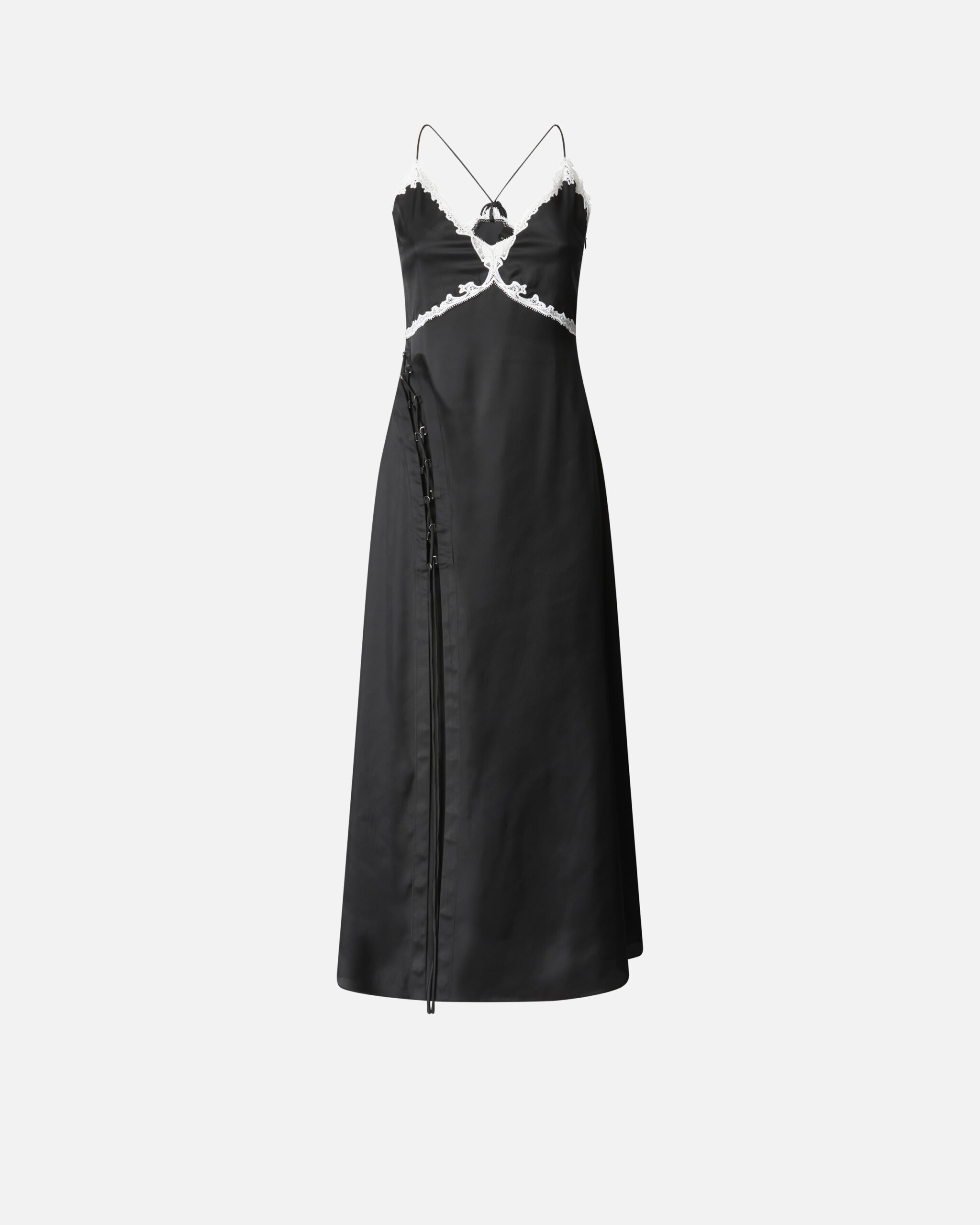 Vestido largo con abertura y aplicaciones de encaje - Preventa