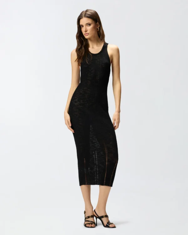 Vestido midi ajustado de canalé con roturas