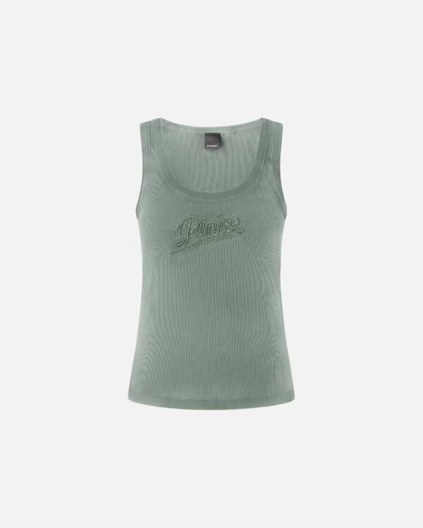 Camiseta sin mangas con bordado PINKO y pedrería