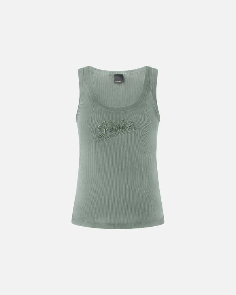 Camiseta sin mangas con bordado PINKO y pedrería