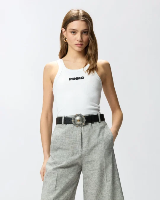 Camiseta sin mangas acanalada con logotipo PINKO 3D