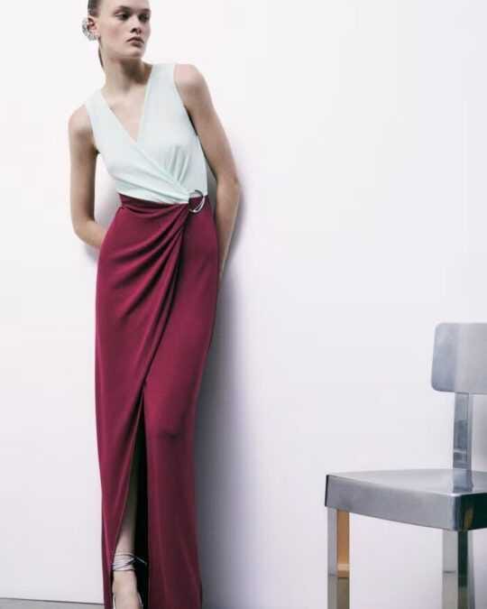 Vestido largo de ceremonia color block