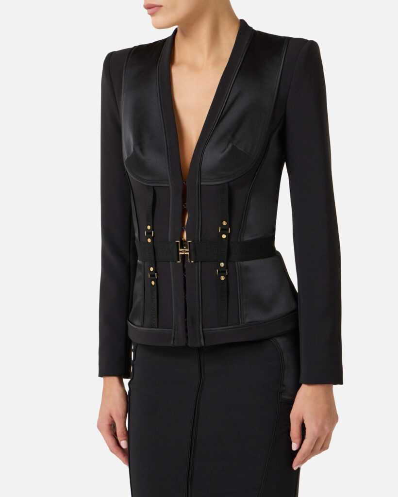 Chaqueta corsé de crepé ligero y raso